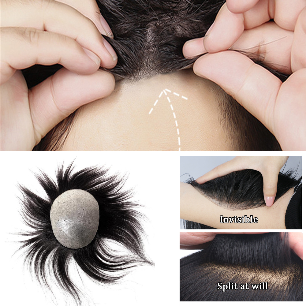 Men&s Wig Hair Piece Biological Scalp Invisible Natural Male Wig Hair Replacement Hair Piece